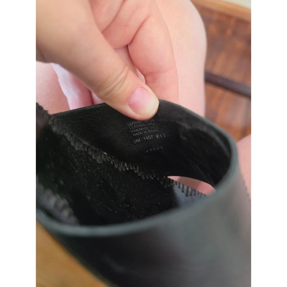 Tory Burch Leather Big Logo Boho Black Wooden Platform Sandals sz 9 READ